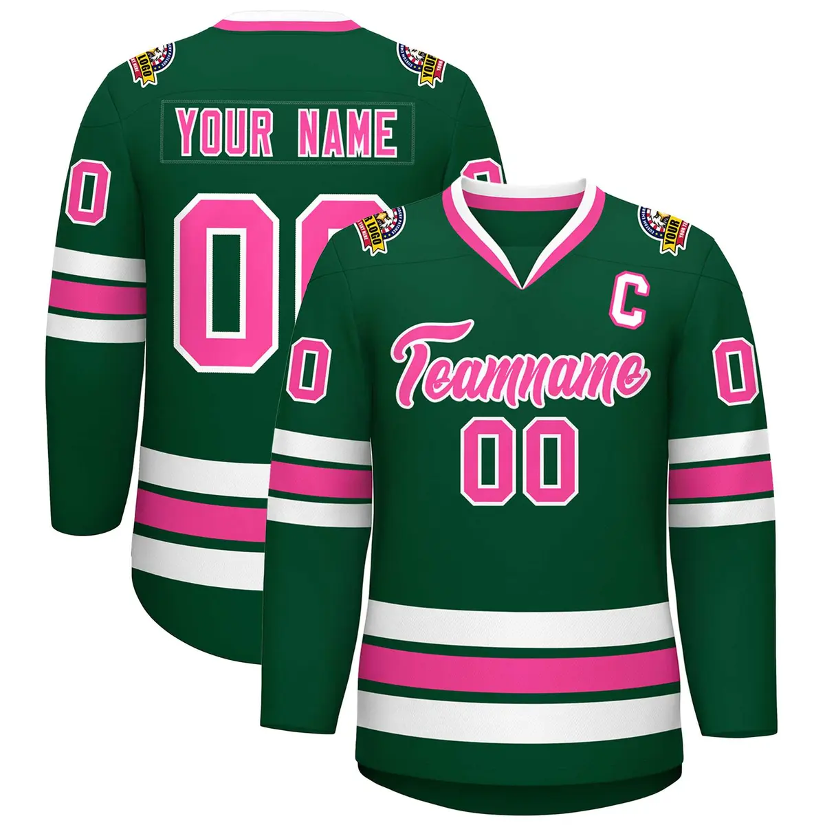 Green Pink-White Classic Style Hockey Jersey