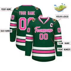 Green Pink-White Classic Style Hockey Jersey 2