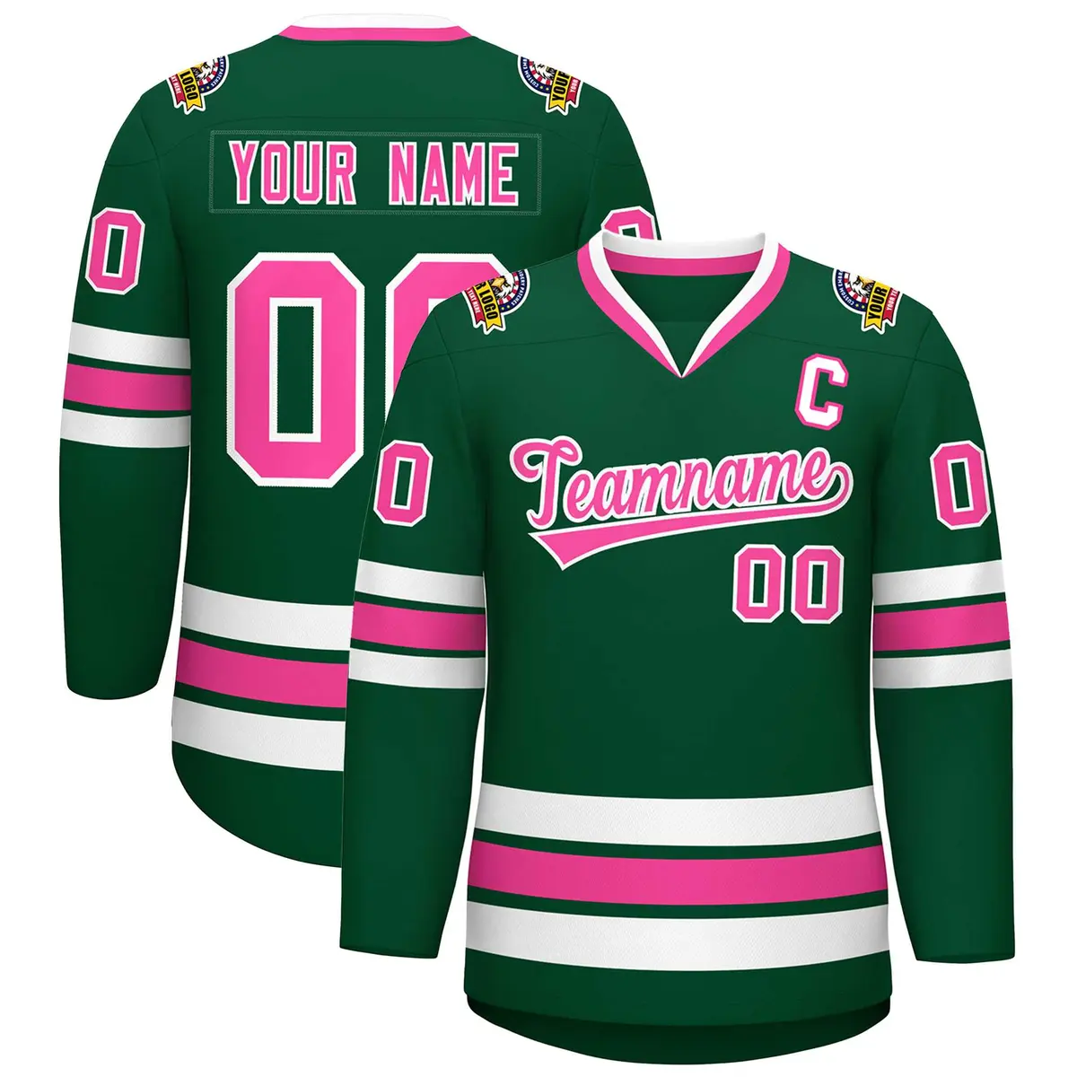 Green Pink-White Classic Style Hockey Jersey