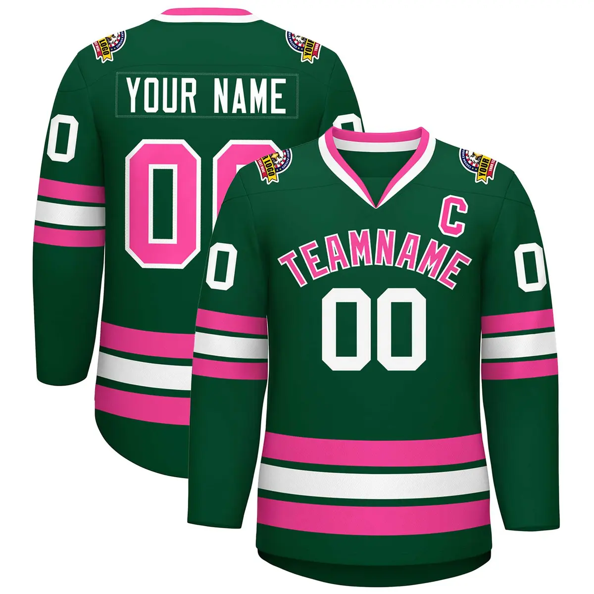Green Pink-White Classic Style Hockey Jersey