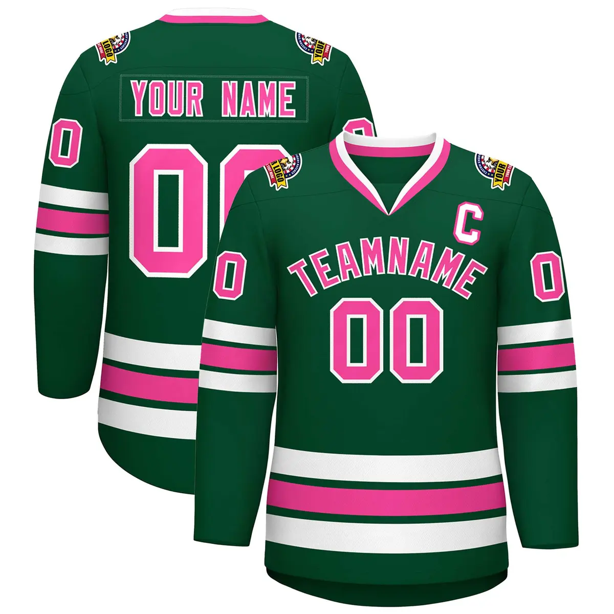 Green Pink-White Classic Style Hockey Jersey
