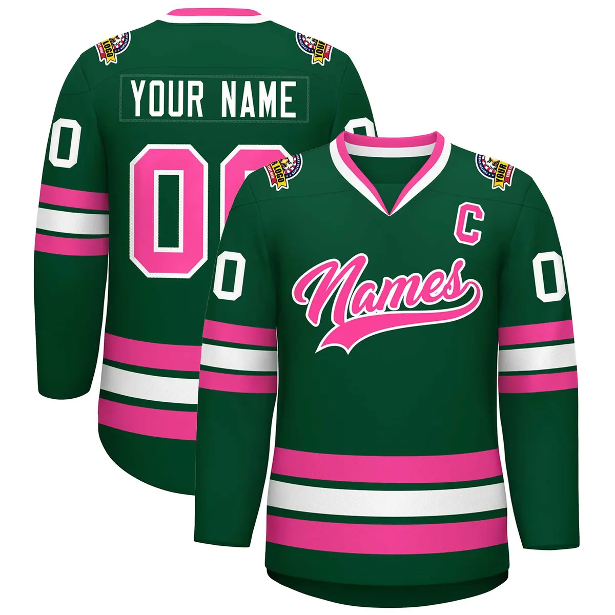 Green Pink-White Classic Style Hockey Jersey