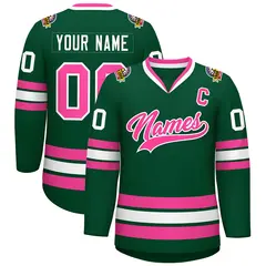 Green Pink-White Classic Style Hockey Jersey 1