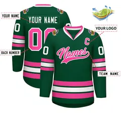 Green Pink-White Classic Style Hockey Jersey 2