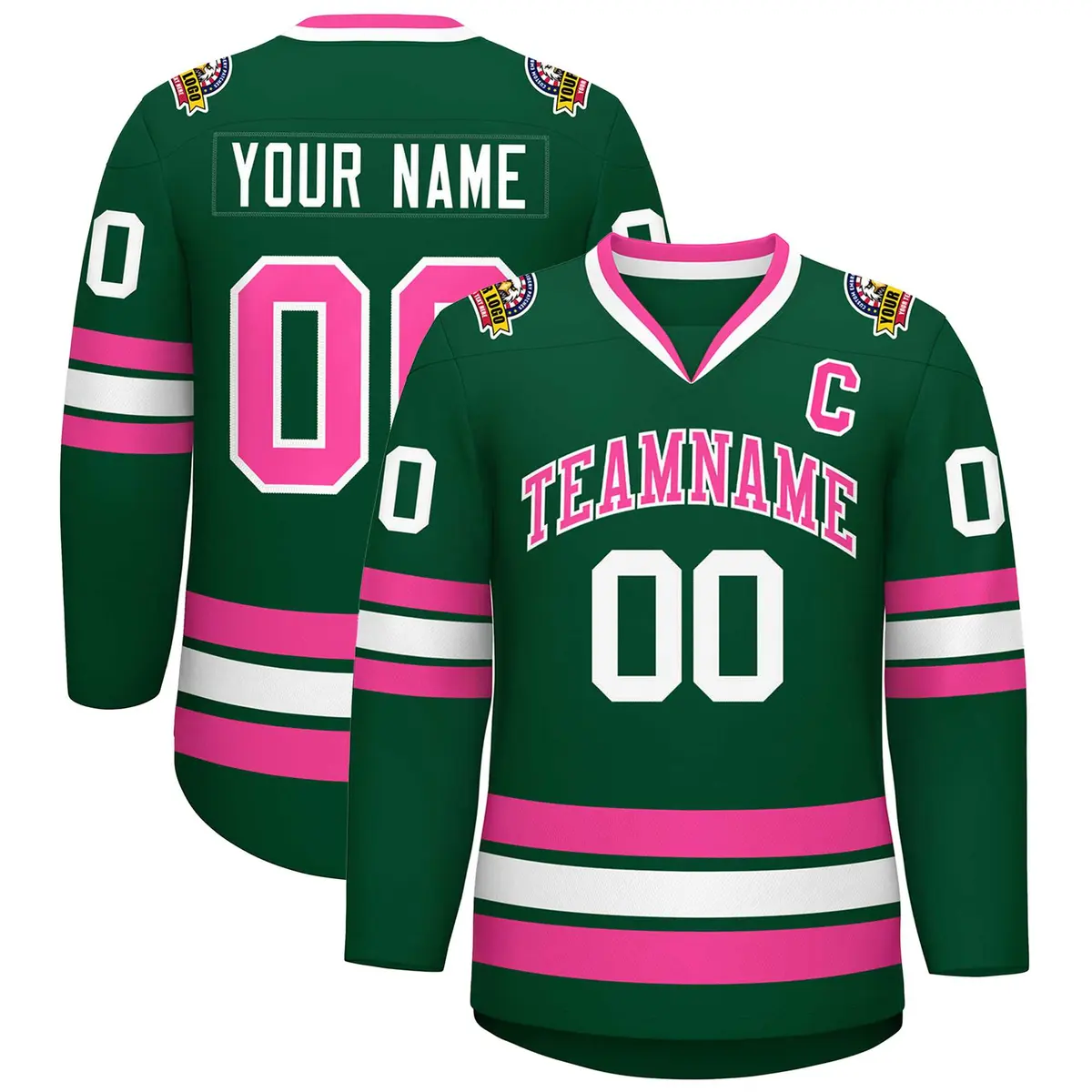 Green Pink-White Classic Style Hockey Jersey