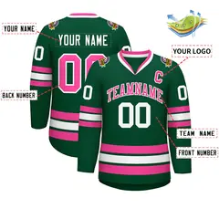 Green Pink-White Classic Style Hockey Jersey 2