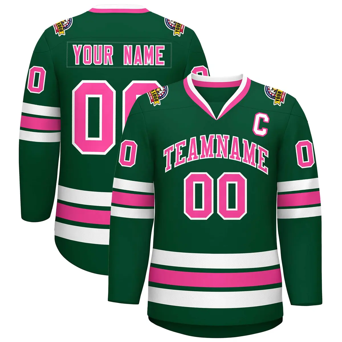 Green Pink-White Classic Style Hockey Jersey
