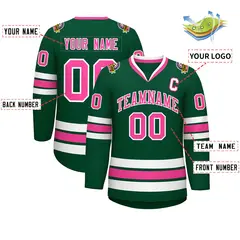 Green Pink-White Classic Style Hockey Jersey 2