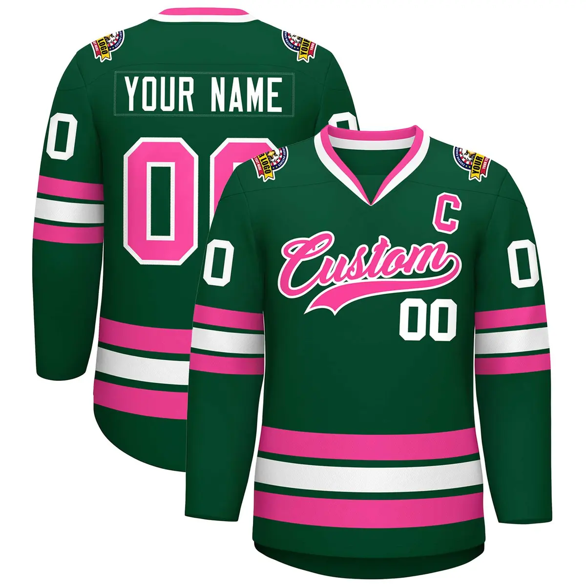 Green Pink-White Classic Style Hockey Jersey