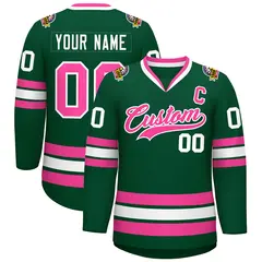 Green Pink-White Classic Style Hockey Jersey 1