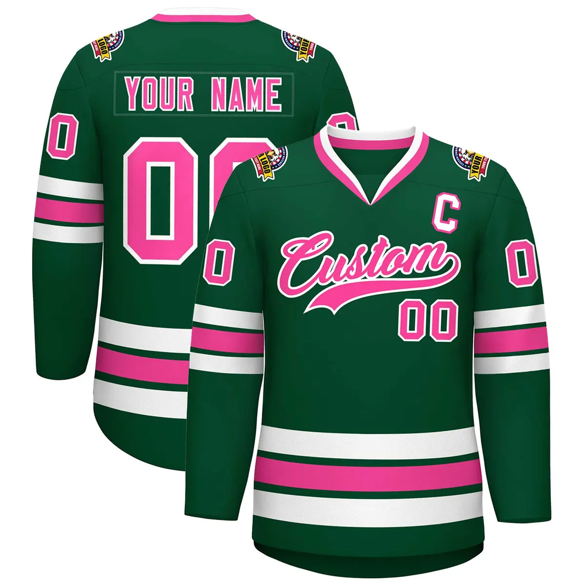 Green Pink-White Classic Style Hockey Jersey