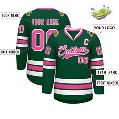 Green Pink-White Classic Style Hockey Jersey 2