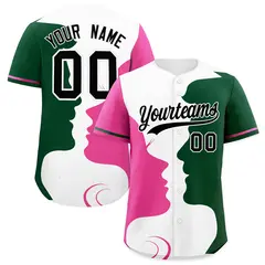 Green Pink White Couple Silhouettes Valentine's Baseball Jersey 1