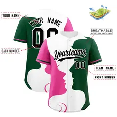 Green Pink White Couple Silhouettes Valentine's Baseball Jersey 3