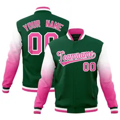 Green Pink White Varsity Raglan Gradient Letterman Jacket