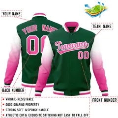 Green Pink White Varsity Raglan Gradient Letterman Jacket 2