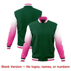 Green Pink White Varsity Raglan Gradient Letterman Jacket 7