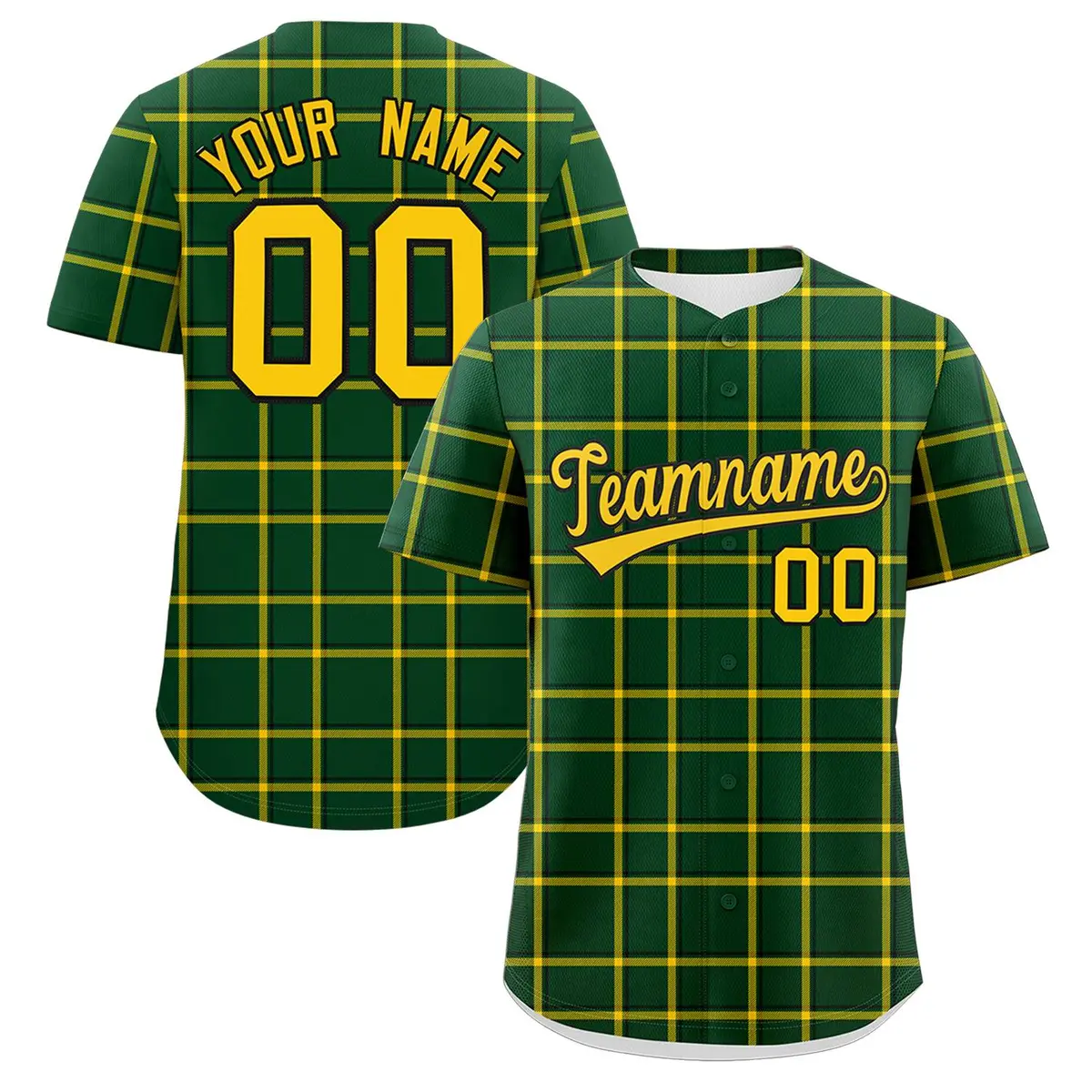 Green Plaid Authentic Baseball Jersey
