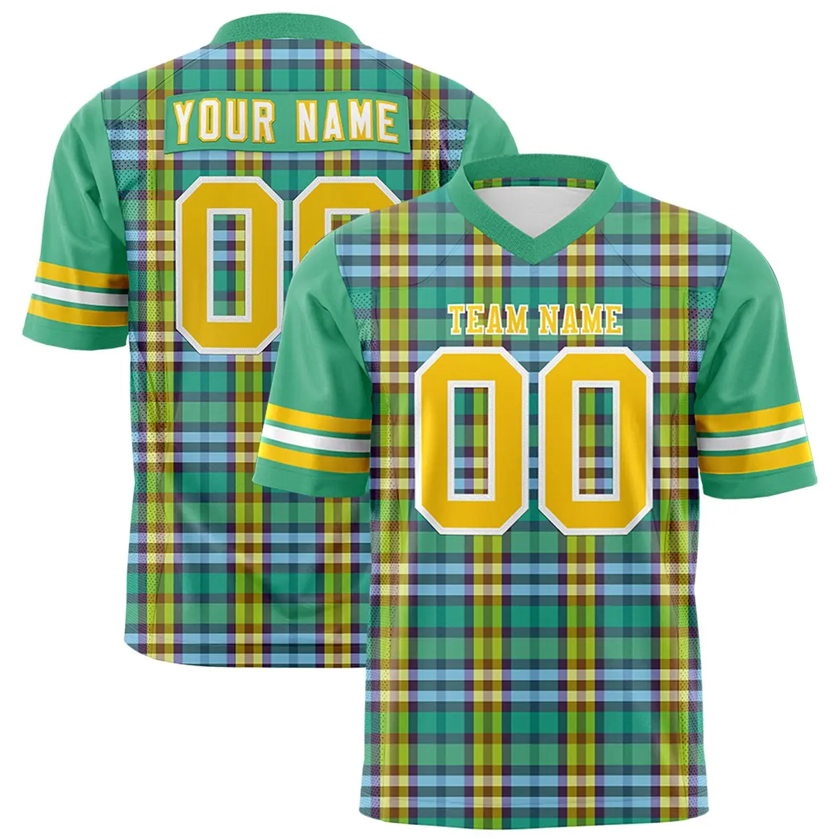 Green Plaid Pattern Authentic Football Jersey