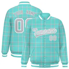 Green Plaid Pattern Varsity Letterman Baseball Jacket