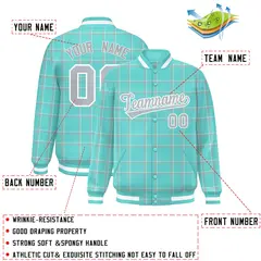 Green Plaid Pattern Varsity Letterman Baseball Jacket 2
