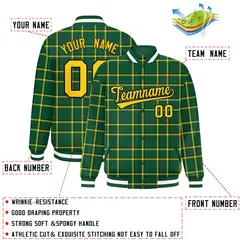 Green Plaid Pattern Varsity Letterman Baseball Jacket 2