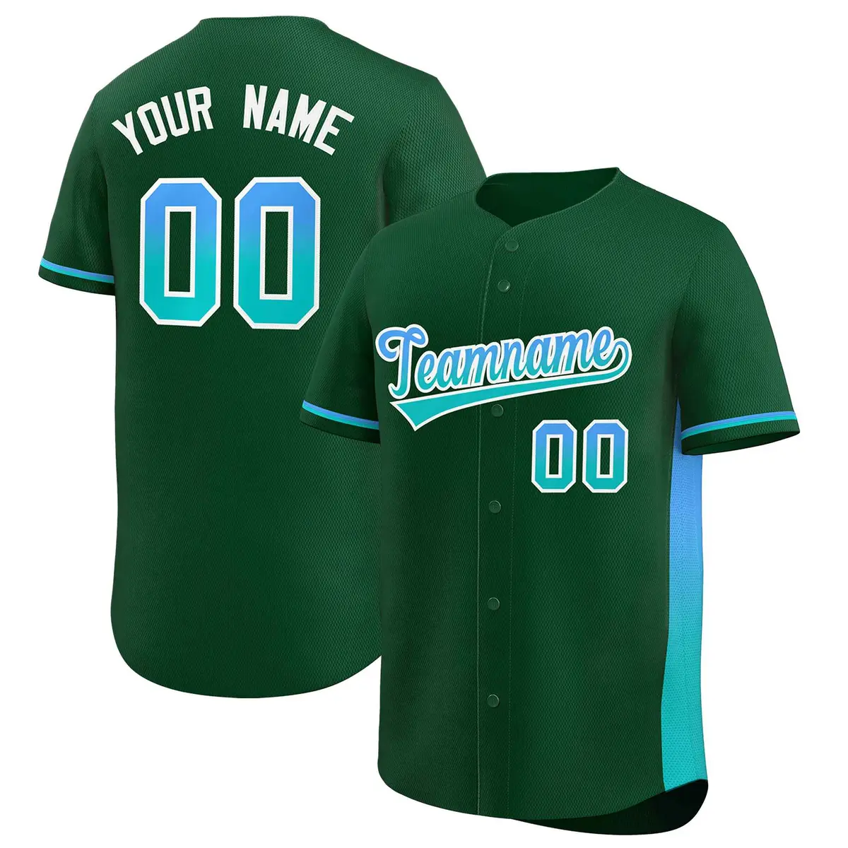 Green Powder Blue-Aqua Gradient Side Baseball Jersey