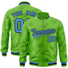 Green Powder Blue-Black Full-Zip Varsity Letterman Jacket