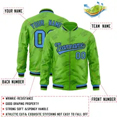 Green Powder Blue-Black Full-Zip Varsity Letterman Jacket 2