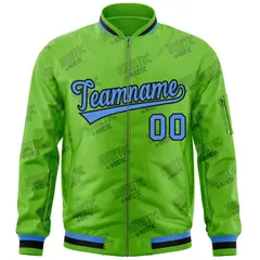 Green Powder Blue-Black Full-Zip Varsity Letterman Jacket 3