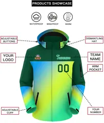 Green Powder Blue-Neon Green Gradient Hooded Waterproof Jacket 2