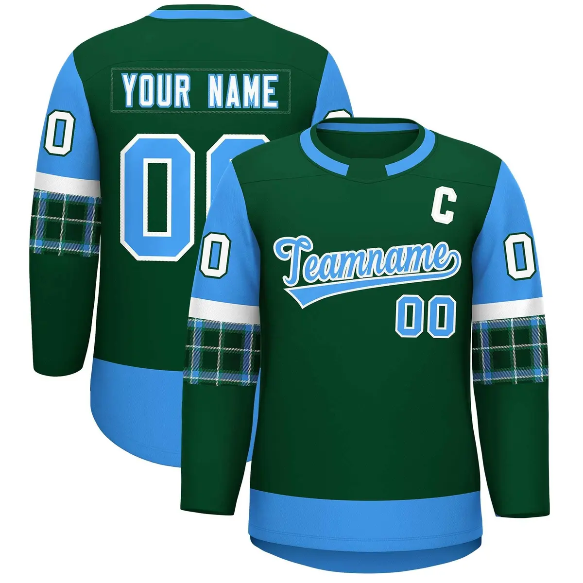 Green Powder Blue Raglan Round-Neck Hockey Jersey