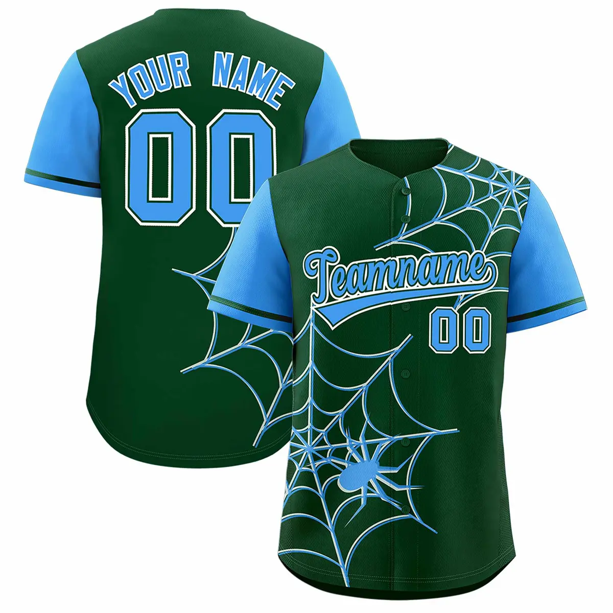 Green Powder Blue Spider Web Raglan Sleeves Baseball Jersey