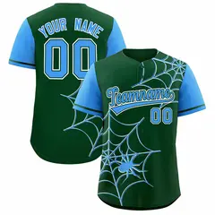 Green Powder Blue Spider Web Raglan Sleeves Baseball Jersey 1