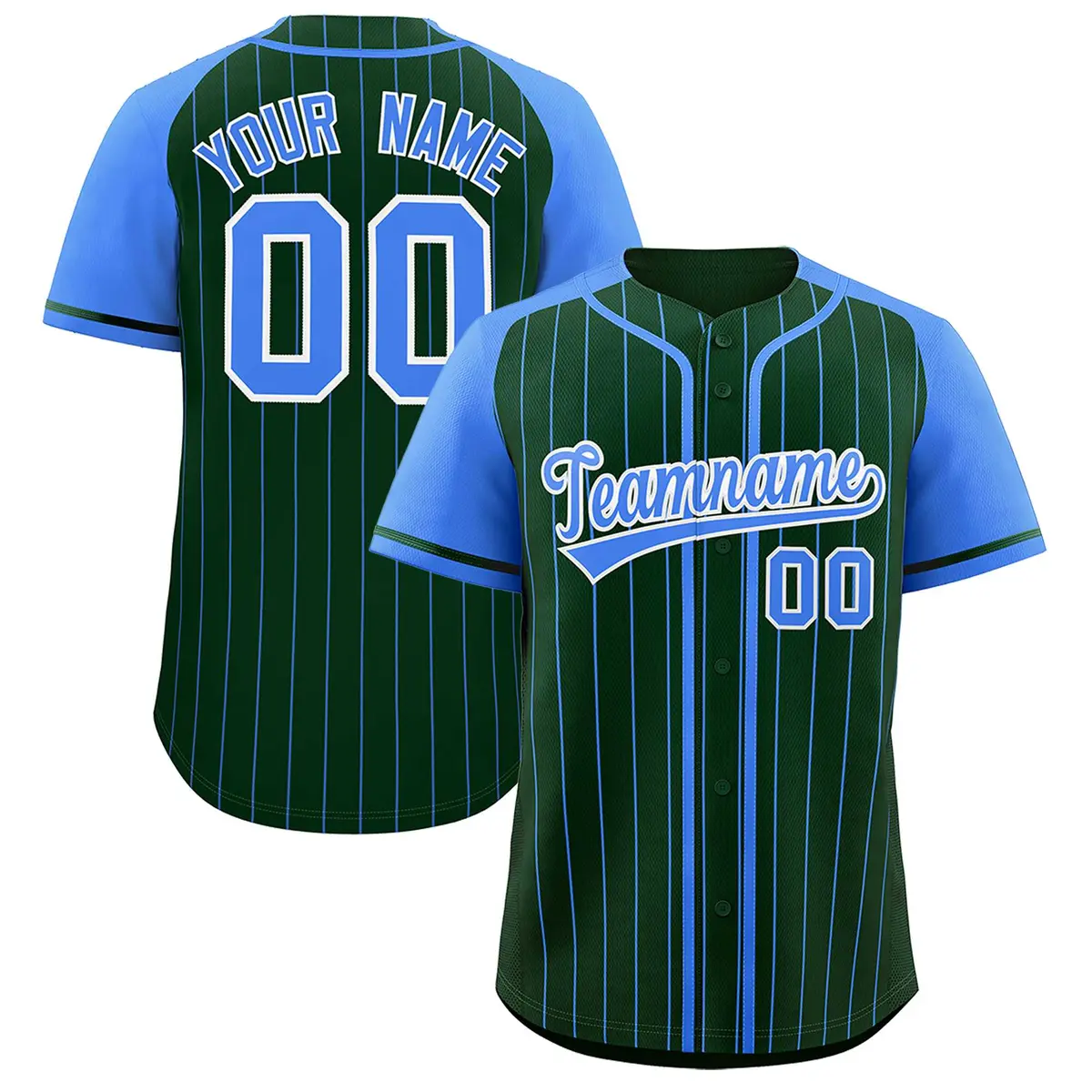 Green Powder Blue Stripe Raglan Baseball Jersey