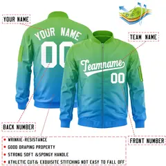 Green Powder Blue-White Gradient Varsity Letterman Bomber Jacket 2