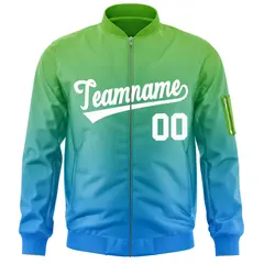 Green Powder Blue-White Gradient Varsity Letterman Bomber Jacket 3