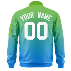 Green Powder Blue-White Gradient Varsity Letterman Bomber Jacket 4