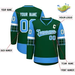 Green Powder Blue-White Raglan V-Neck Hockey Jersey 2