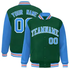 Green Powder Blue-White Raglan Varsity Full-Snap Letterman Jacket 1