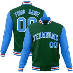 Green Powder Blue-White Raglan Varsity Full-Snap Letterman Jacket 1