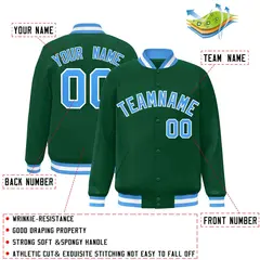 Green Powder Blue-White Varsity Full-Snap Letterman Jacket 2