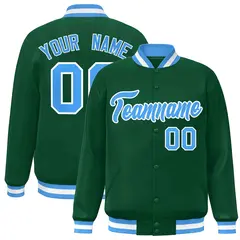 Green Powder Blue-White Varsity Full-Snap Letterman Jacket 1