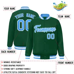 Green Powder Blue-White Varsity Full-Snap Letterman Jacket 2