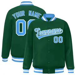 Green Powder Blue-White Varsity Full-Snap Letterman Jacket 1