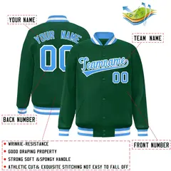 Green Powder Blue-White Varsity Full-Snap Letterman Jacket 2