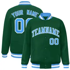 Green Powder Blue-White Varsity Full-Snap Letterman Jacket 1