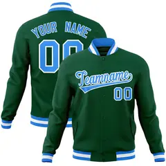 Green Powder Blue-White Varsity Full-Snap Letterman Jacket 1