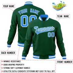 Green Powder Blue-White Varsity Full-Snap Letterman Jacket 4