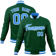 Green Powder Blue-White Varsity Full-Snap Letterman Jacket 1